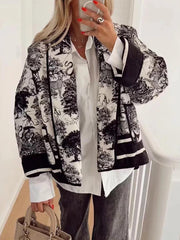 Inrosy court hiver veste imprimé à fleurie poches manches longues femme oversized décontracté manteau