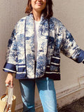 Inrosy court hiver veste imprimé à fleurie poches manches longues femme oversized décontracté manteau