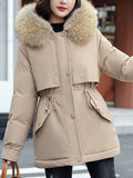 Inrosy mi-longue parka doublé polairer à capuche boutonnage poches fermeture éclai manches longues femme mode hiver veste