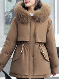 Inrosy mi-longue parka doublé polairer à capuche boutonnage poches fermeture éclai manches longues femme mode hiver veste