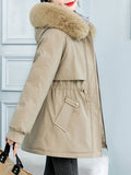 Inrosy mi-longue parka hiver doublé polaire poches fermeture éclair à capuche manches longues femme mode