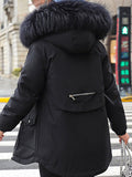 Inrosy mi-longue parka doublé polaire poches fermeture éclair à capuche manches longues femme mode hiver manteau