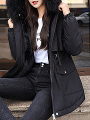 Inrosy mi-longue parka doublé polaire poches fermeture éclair à capuche manches longues femme mode hiver manteau