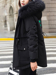 Inrosy mi-longue parka doublé polaire poches fermeture éclair à capuche manches longues femme mode hiver manteau