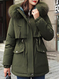 Inrosy mi-longue parka doublé polaire poches fermeture éclair à capuche manches longues femme mode hiver manteau