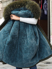 Inrosy mi-longue parka doublé polaire poches fermeture éclair à capuche manches longues femme mode hiver manteau