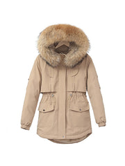 Inrosy mi-longue parka doublé polaire poches fermeture éclair à capuche manches longues femme mode hiver manteau
