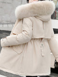 Inrosy mi-longue parka intérieur fourrure poches à capuche manches longues femme mode oversized hiver manteau