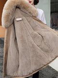 Inrosy mi-longue parka intérieur fourrure poches à capuche manches longues femme mode oversized hiver manteau