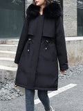 Inrosy longue parka à capuche intérieur fourrure poches fermeture éclair manches longues femme mode oversized décontracté hiver manteau