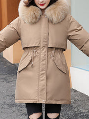 Inrosy mi-longue parka manteau intérieur fourrure poches à capuche manches longues femme casual ample décontracté hiver veste