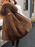 Inrosy mi-longue parka manteau intérieur fourrure poches à capuche manches longues femme casual ample décontracté hiver veste