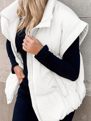 Inrosy gilet veste unicolore sans manches poches fermeture éclair col revers femme mode décontracté hiver manteau