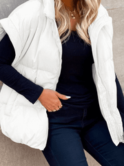 Inrosy gilet veste unicolore sans manches poches fermeture éclair col revers femme mode décontracté hiver manteau