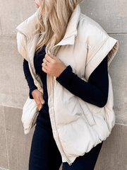 Inrosy gilet veste unicolore sans manches poches fermeture éclair col revers femme mode décontracté hiver manteau