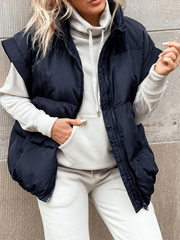 Inrosy gilet veste unicolore sans manches poches fermeture éclair col revers femme mode décontracté hiver manteau