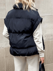 Inrosy gilet veste unicolore sans manches poches fermeture éclair col revers femme mode décontracté hiver manteau