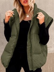 Inrosy gilet veste unicolore sans manches poches fermeture éclair col revers femme mode décontracté hiver manteau