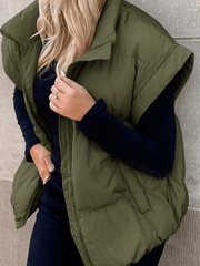 Inrosy gilet veste unicolore sans manches poches fermeture éclair col revers femme mode décontracté hiver manteau