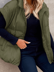 Inrosy gilet veste unicolore sans manches poches fermeture éclair col revers femme mode décontracté hiver manteau