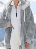 Inrosy manteau en polaire poches unicolore capuche mode femme ample veste