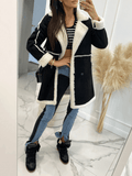 Inrosy mi-longue manteau aviateur en suedine intérieur polaire double boutonnage col revers femme mode oversized hiver veste