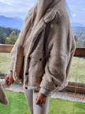 Inrosy manteau en mouton teddy boutonnage poches col revers manches longues femme casual mode décontracté veste