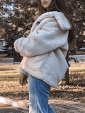 Inrosy manteau en mouton teddy boutonnage poches col revers manches longues femme mignon mode décontracté vêtements d'extérieur