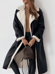 Inrosy longue manteau aviateur simili cuir molleton double boutonnage poches ceintur col revers manches longues femme oversized blousen