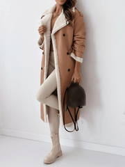 Inrosy longue manteau aviateur simili cuir molleton double boutonnage poches ceintur col revers manches longues femme oversized blousen