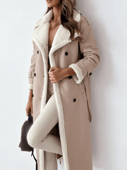 Inrosy longue manteau aviateur simili cuir molleton double boutonnage poches ceintur col revers manches longues femme oversized blousen