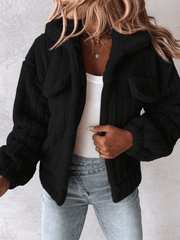 Inrosy court manteau flanelle boutonnage col revers manches longues femme mode décontracté veste