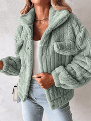 Inrosy court manteau flanelle boutonnage col revers manches longues femme mode décontracté veste