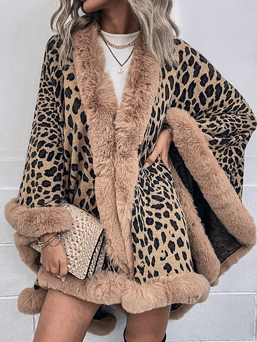 Inrosy hiver cape léopard manches chauve souris manches longues femme élégant mode ample manteau