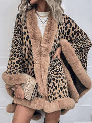 Inrosy hiver cape léopard manches chauve souris manches longues femme élégant mode ample manteau