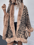 Inrosy hiver cape léopard manches chauve souris manches longues femme élégant mode ample manteau