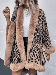 Inrosy hiver cape léopard manches chauve souris manches longues femme élégant mode ample manteau