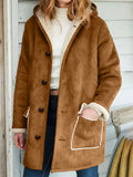 Inrosy mi-longue manteau suedine à capuche avec polaire boutonnage poches manches longues femme mode ample décontracté vintage veste