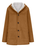 Inrosy mi-longue manteau suedine à capuche avec polaire boutonnage poches manches longues femme mode ample décontracté vintage veste