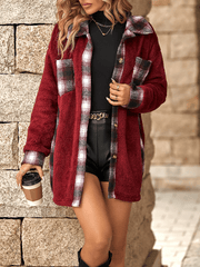 Inrosy mi-longue manteau carreaux boutonnage poches col revers manches longues femme élégant mode décontracté veste