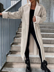Inrosy longue manteau aviateur simili cuir polaire avec poches ceinture col revers femme casual