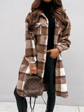 Inrosy mi-longue manteau en laine carreaux boutonnage poches mode femme surchemise