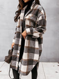 Inrosy mi-longue manteau en laine carreaux boutonnage poches mode femme surchemise