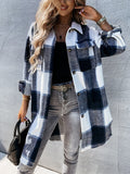 Inrosy surchemise en laine carreaux oversized femme veste bleu et blanche