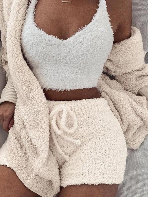 Inrosy ensembles de pyjama courte en polaire 3 pièces femme d'intérieur
