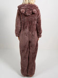 Inrosy combinaisons grenouillere de nuit en polaire capuche décontracté pyjamas femme