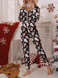 Inrosy noël combinaison pyjama avec capuche slim motif flocon de neige fermeture éclair manches longues femme décontracté