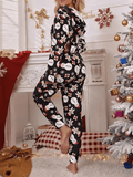 Inrosy noël combinaison pyjama avec capuche slim motif flocon de neige fermeture éclair manches longues femme décontracté