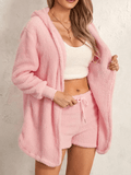 Inrosy ensemble de pyjama 3 pièces nœud bretelle à capuche manches longues femme casual mode décontracté femme d'intérieur