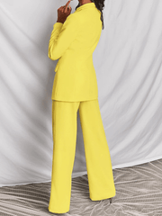 Inrosy blazer de bureau deux pièces boutons poches col revers manches longues veste droit pantalon femme style tailleur élégant
